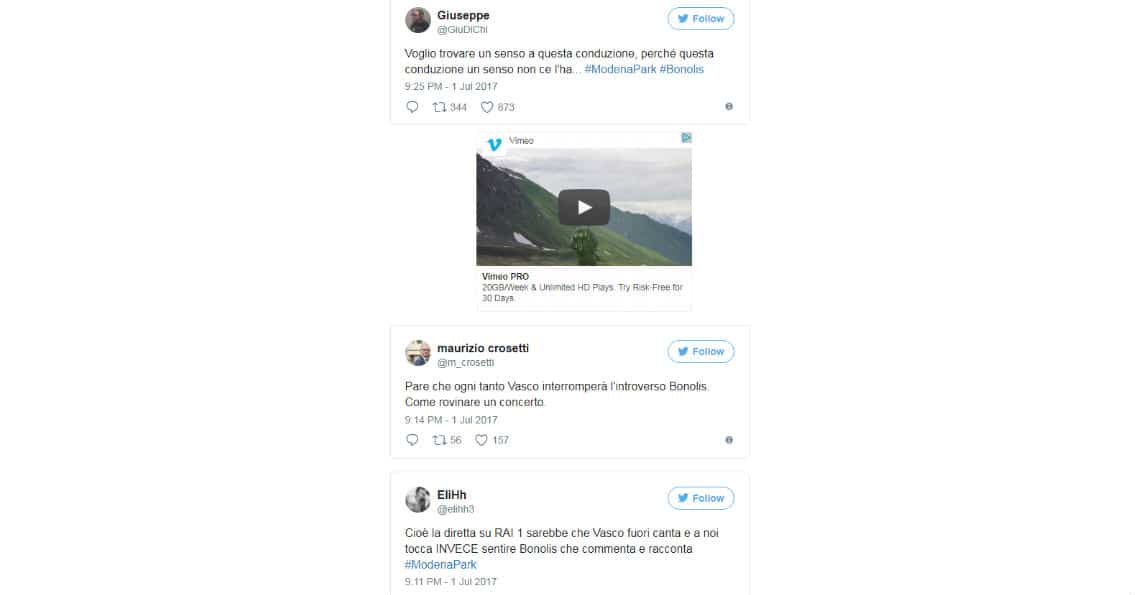 Tweet di protesta da chi ha seguito in streaming su Rai 1 il concerto di Vasco Rossi